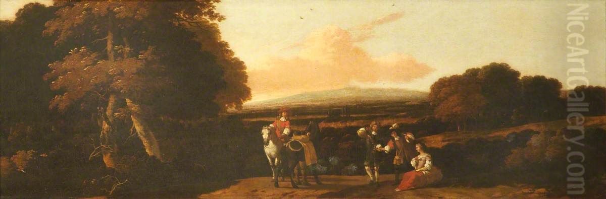 Landscape with Figures on a Road Oil Painting by Abraham Begeyn