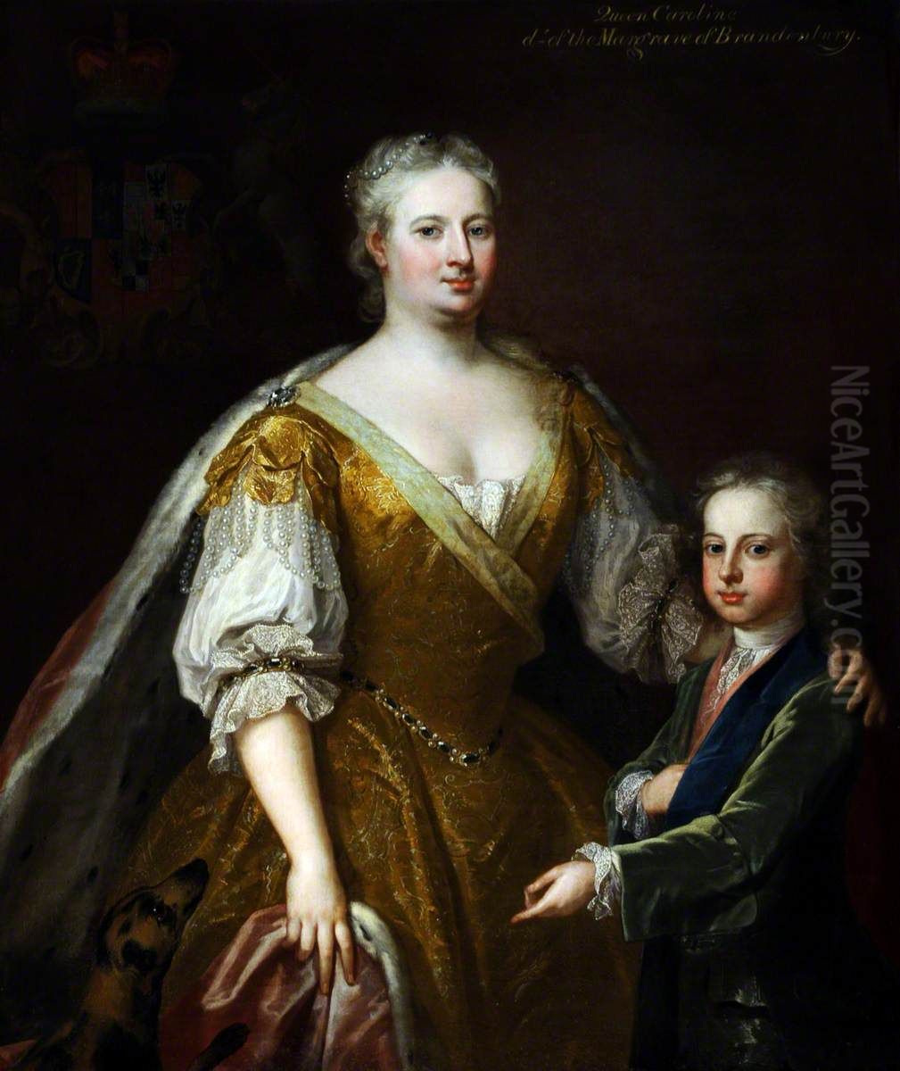Queen Caroline (of Brandenburg Ansbach) (1683-1737) and her son Prince William Augustus, Duke of Cumberland (1721-1765) Oil Painting by William Aikman