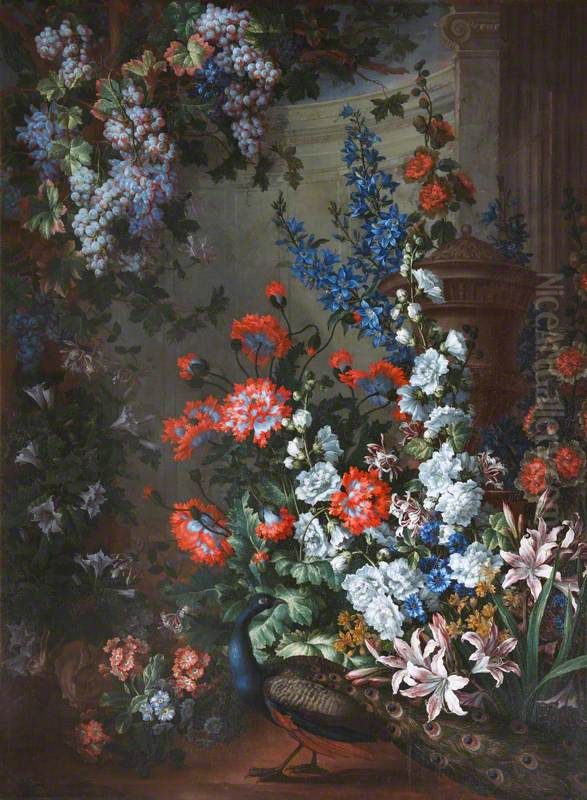 Still Life with Flowers and Peacock Oil Painting by Jean-Baptiste Monnoyer