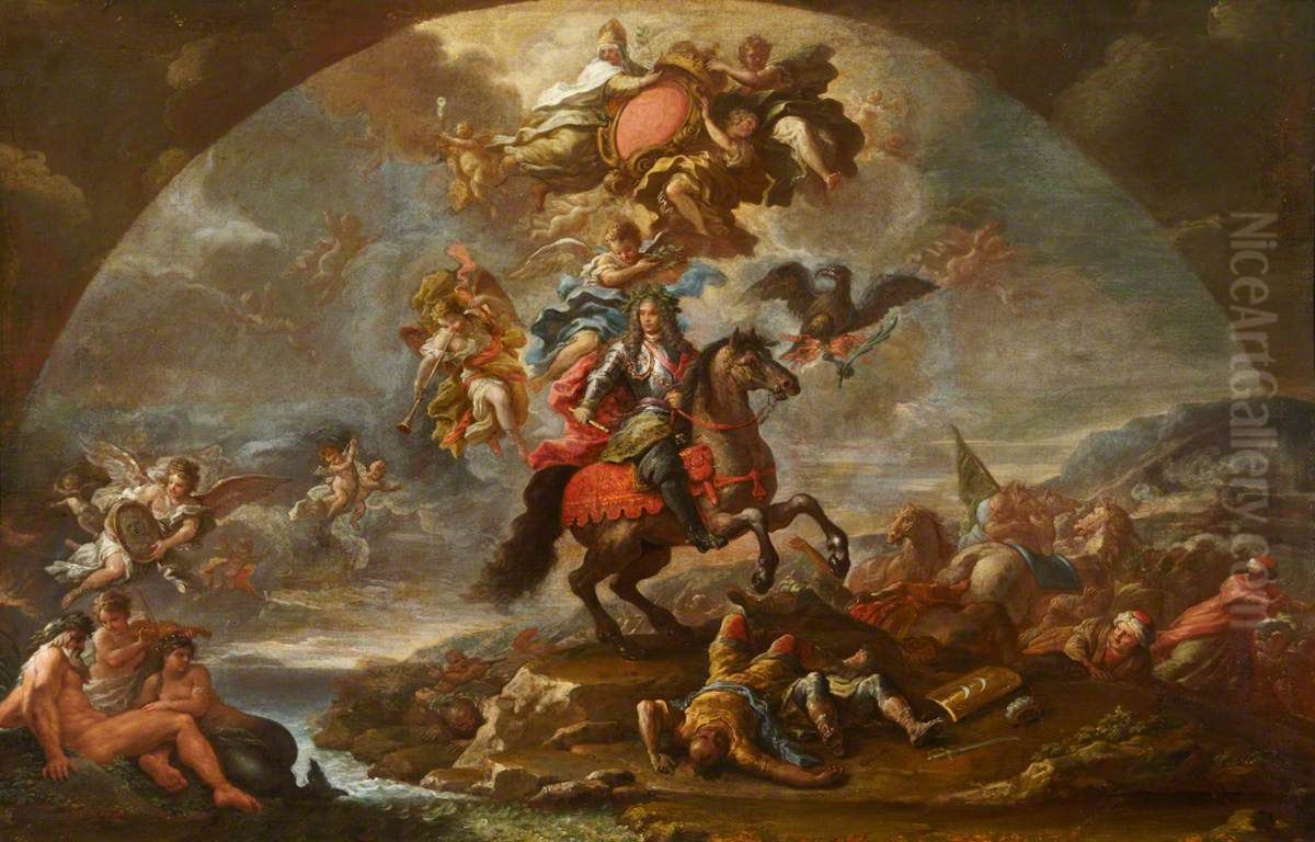 A Glorification of Prince Eugene (1663-1736) of Savoy's Victories over the Turks in Hungary and at Zenta and Belgrade in 1697 Oil Painting by Paolo de Matteis
