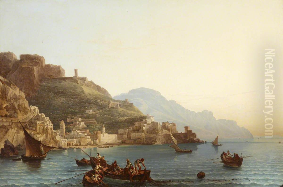 View of Amalfi from the Gulf of Salerno Oil Painting by Franz Ludwig Catel