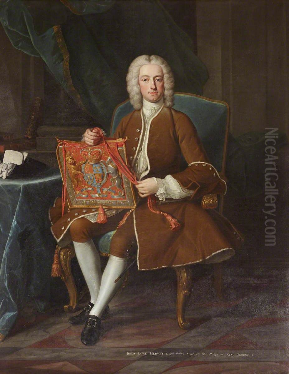 Lord John Hervey, 2nd Baron Hervey of Ickworth, PC, MP (1696-1743) holding his Purse of Office as Lord Privy Seal Oil Painting by Jean-Baptiste van Loo