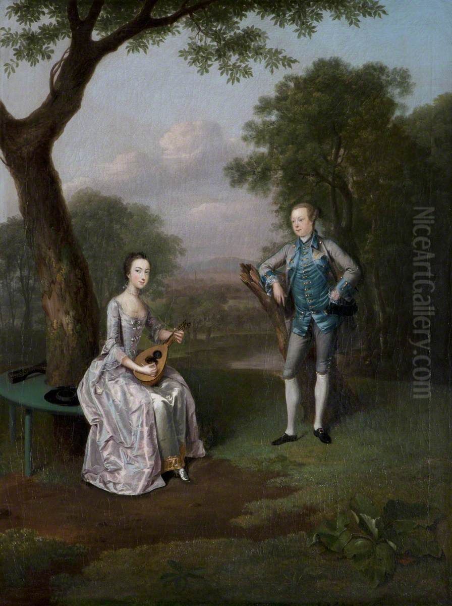 Sir Nathaniel (1726 - 1804) and Lady Caroline Curzon (1733 - 1812) Oil Painting by Arthur Devis