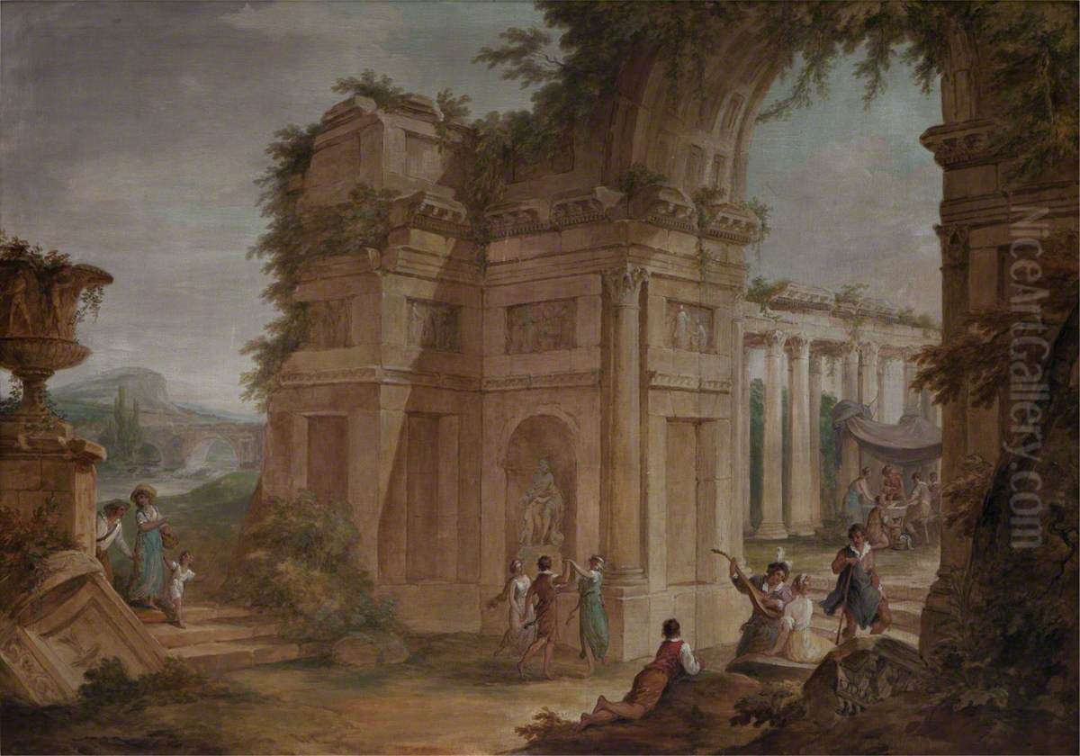 Classical Ruins Oil Painting by William Hamilton