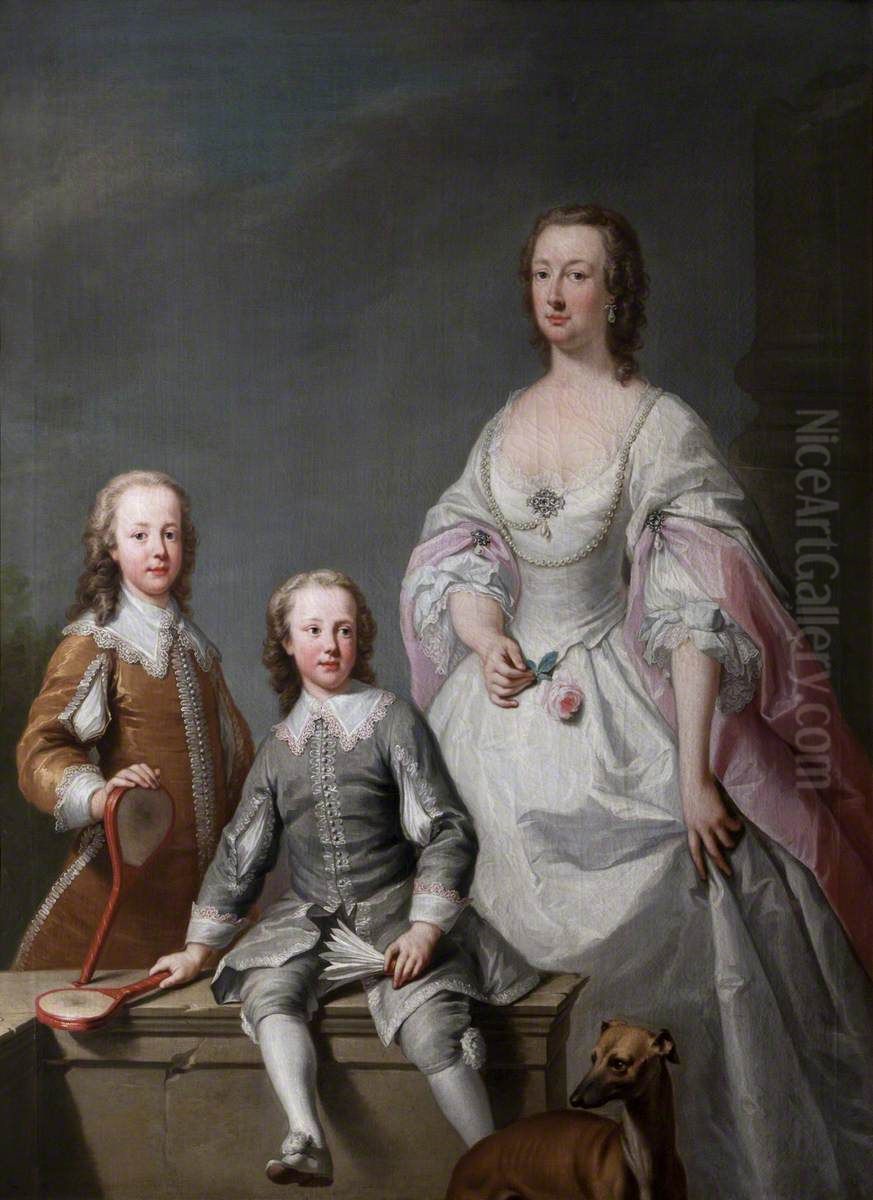 Mary Assheton, Lady Curzon (1695-1776) with her Two Sons Nathaniel Curzon, 1st Baron Scarsdale (1726-1804) and Assheton Curzon, 1st Viscount Curzon (1729-1820) Oil Painting by Andrea Soldi