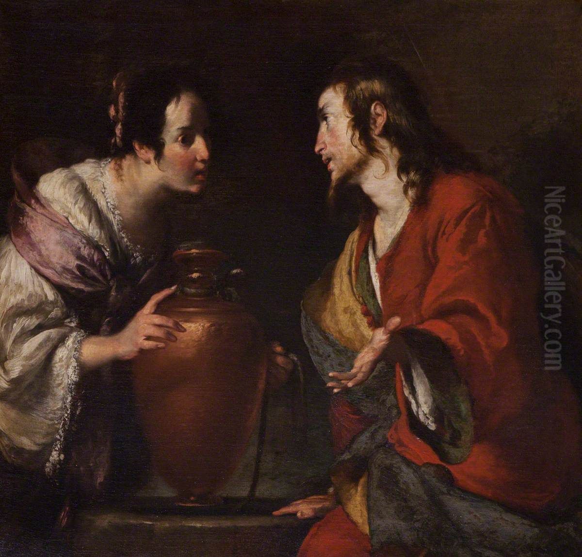 Christ and the Woman of Samaria Oil Painting by Bernardo Strozzi
