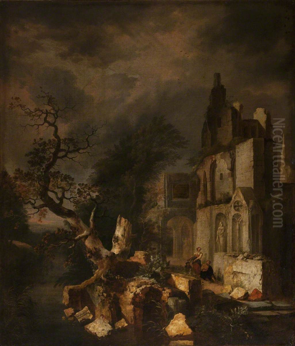 Landscape with Ruined Buildings and Figures Oil Painting by Jan Griffier I