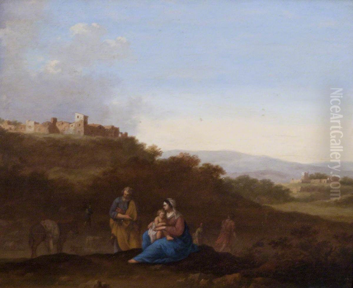 Landscape with the Rest on the Flight into Egypt Oil Painting by Cornelius van Poelenburgh