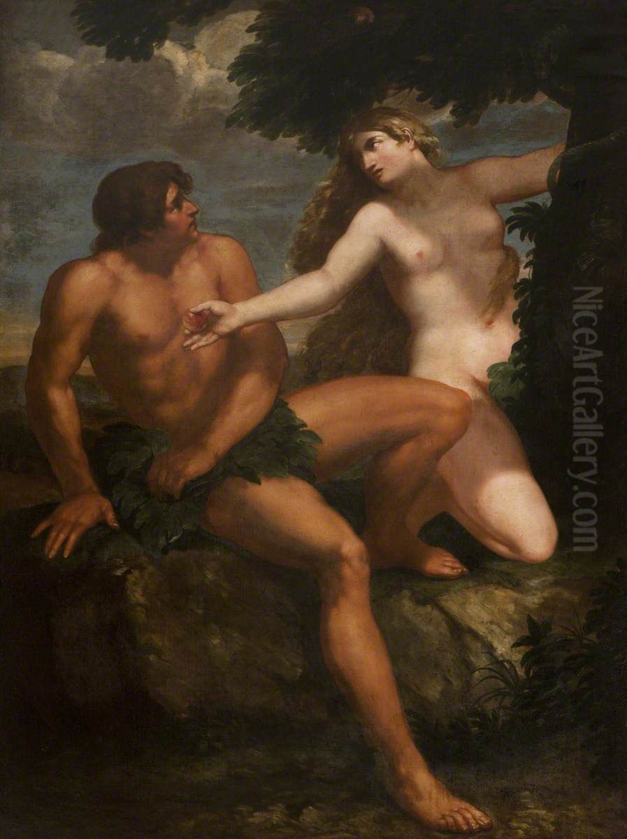 Adam and Eve (after Pietro da Cortona) Oil Painting by Johann Carl Loth