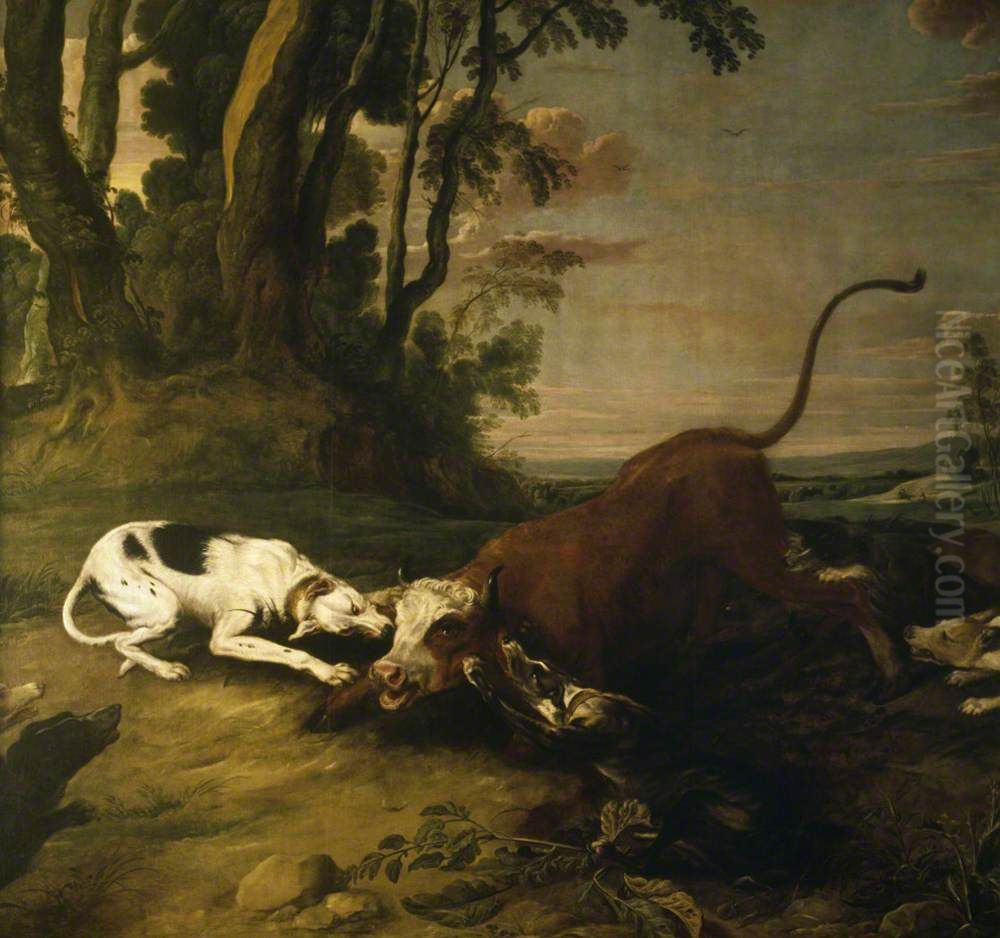 Hounds attacking a Bull Oil Painting by Frans Snyders