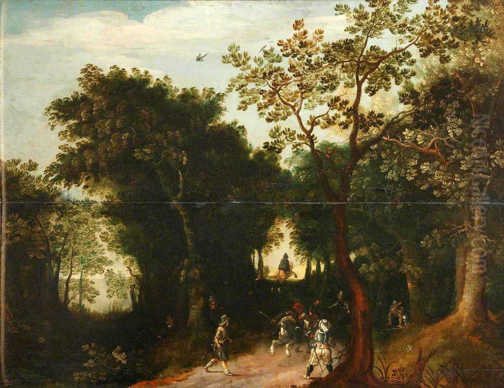 A Pass with Travellers attacked by Bandits Oil Painting by Salvator Rosa