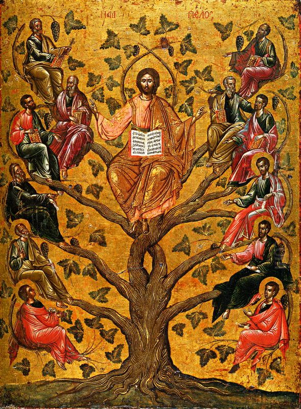 Eastern OrthodoxiconofJesus Christas theTrue Vine.Russkij:Loza Istinnaa (Vinogradnaa loza).Deutsch:Christus, der wahre Weinstock Oil Painting by unknown