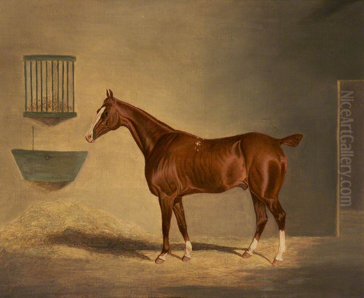 A Chestnut Horse in a Stable Oil Painting by John Frederick Herring, Sr.