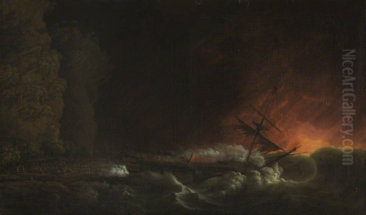 The Shipwreck of the Phoenix at Night on the Coast of Cuba, 4 October 1780 Oil Painting by Dominic Serres