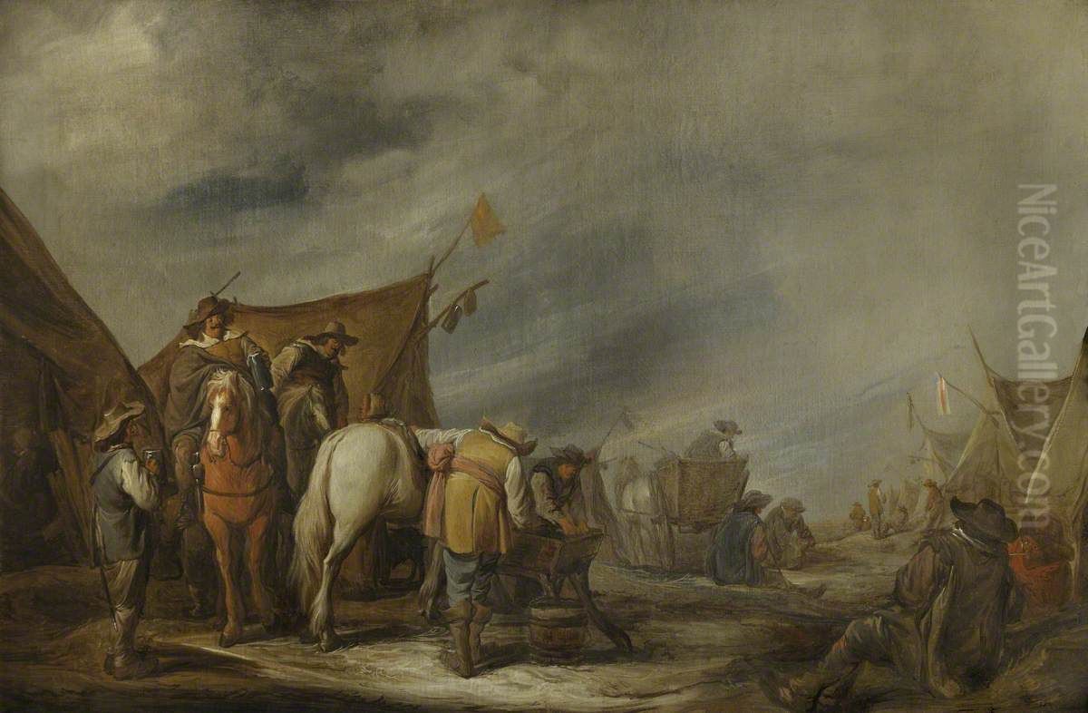 A Military Encampment Oil Painting by Benjamin Gerritsz Cuyp