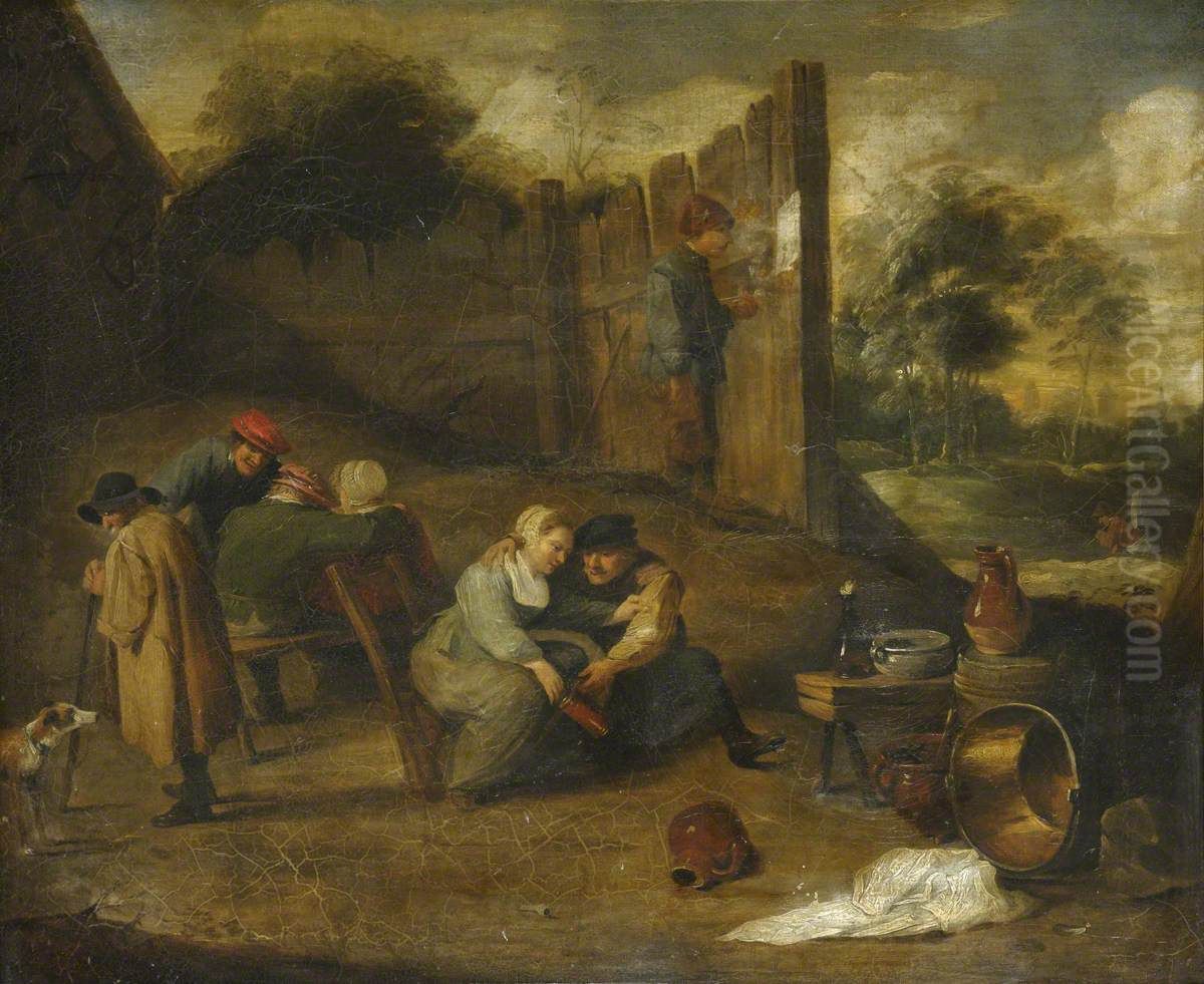A Group of Peasants outside a Tavern Oil Painting by David Teniers the Younger