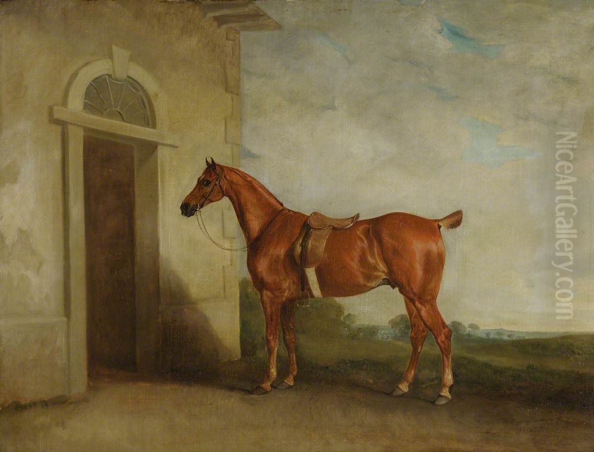 Chestnut Hunter before a Stable Oil Painting by John Ferneley