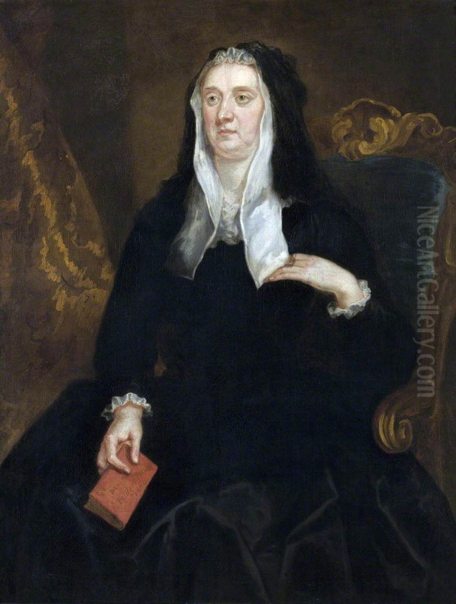 An Unknown Widow, probably Dame Edith Phelips (1662 - 1728), holding a book inscribed 'Dame Bridget Phelips, 1670' Oil Painting by John Vanderbank