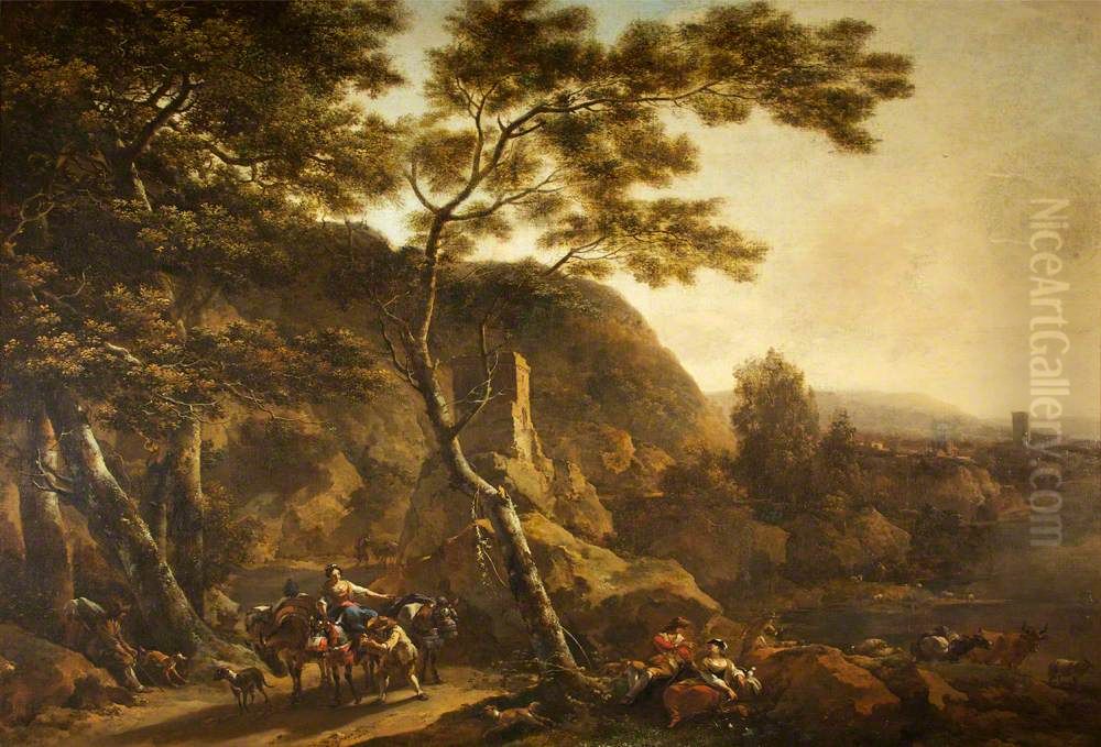 A Landscape with Figures Oil Painting by Nicolaes Pieterszoon Berchem