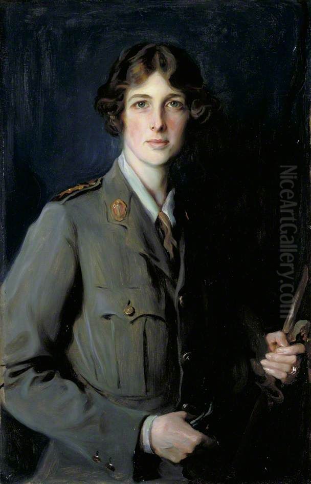 Lady Edith Helen Chaplin, Marchioness of Londonderry, DBE (1878-1959) in Uniform of the Women's Army Auxiliary Corps Oil Painting by Philip de Laszlo