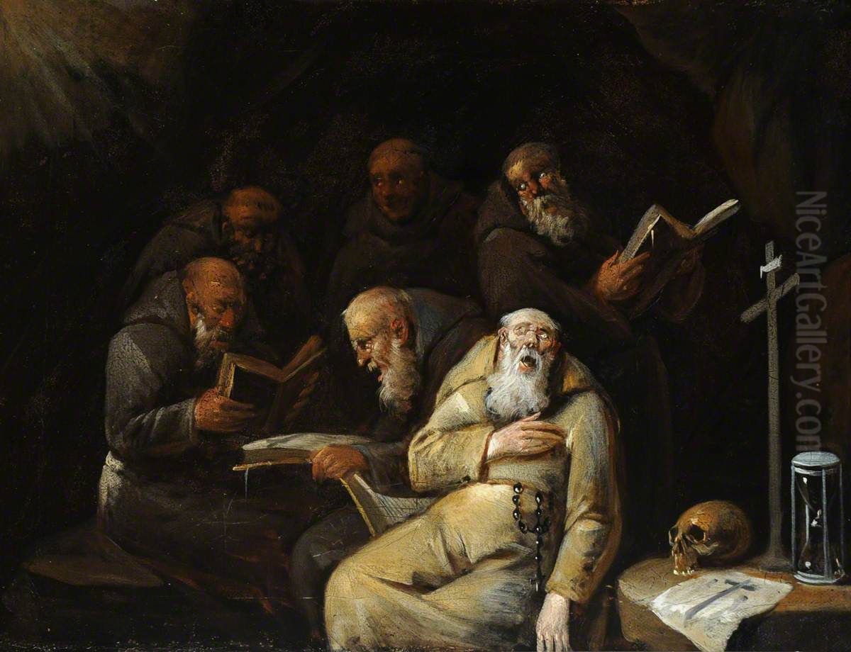 Monks at Devotions Oil Painting by Egbert Van Heemskerck