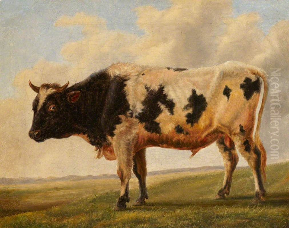 Friesian Bull in a Landscape Oil Painting by Thomas Sidney Cooper