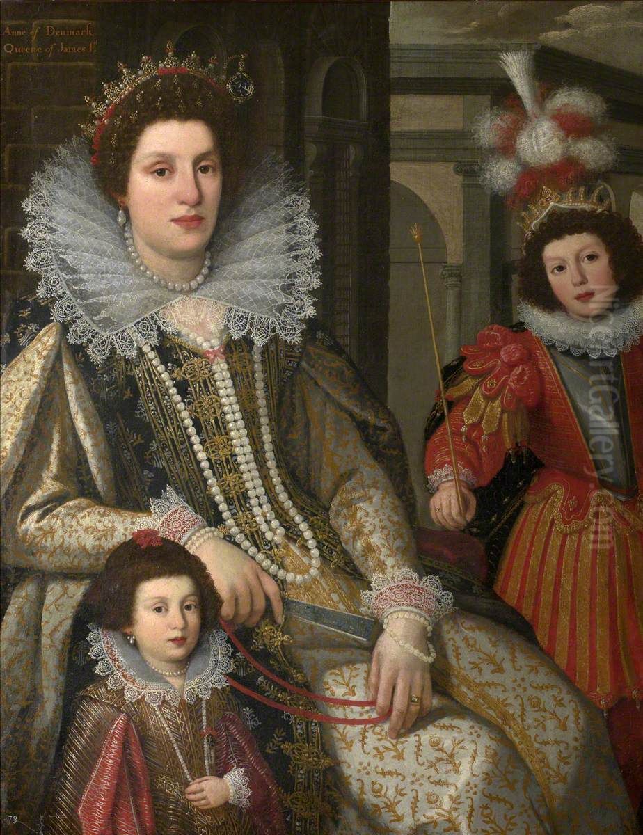 Maria Maddalena, Grand-Duchess of Tuscany (1589-1631), with her Eldest Son Grand-Duke Ferdinand II (1610-1670), and Youngest Daughter Anna de' Medici, later Archduchess of the Tyrol (1616-1676) Oil Painting by Jacopo Ligozzi