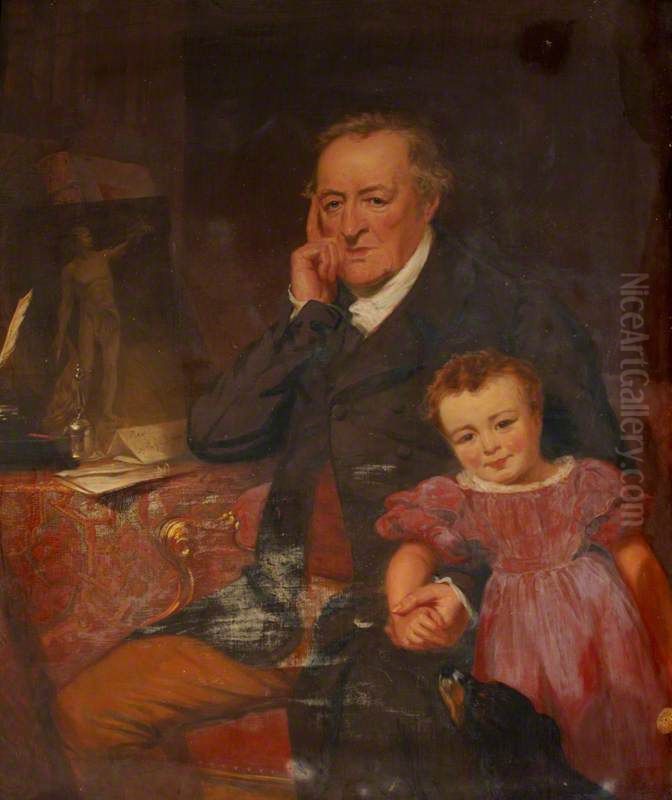George O'Brien, 3rd Earl of Egremont (1751-1837) and his Granddaughter  the Hon. Caroline Sophia Wyndham, later Mrs Kingscote (1829-1852) Oil Painting by George Clint