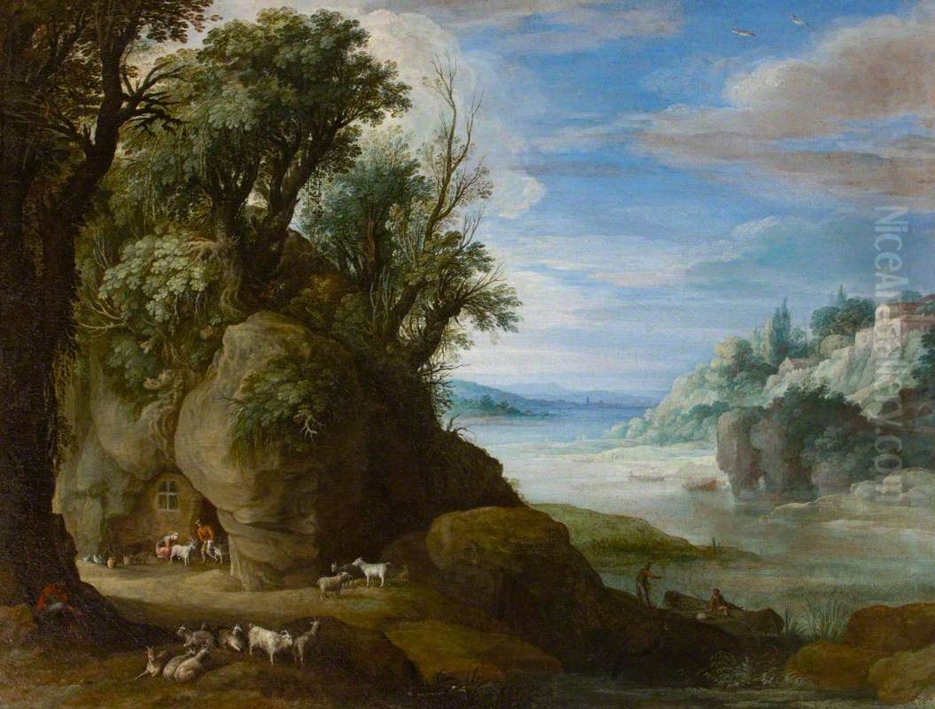 A Landscape with Troglodyte Goatherds Oil Painting by Paul Bril