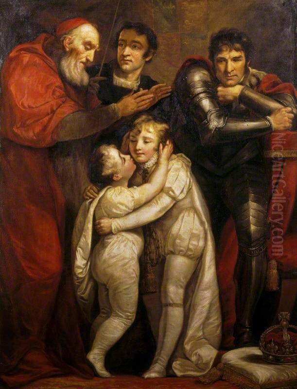 The Meeting of Edward V (1470-1483) and his Brother Richard, Duke of York (1473-1483) contemplated by King Richard III Oil Painting by James Northcote