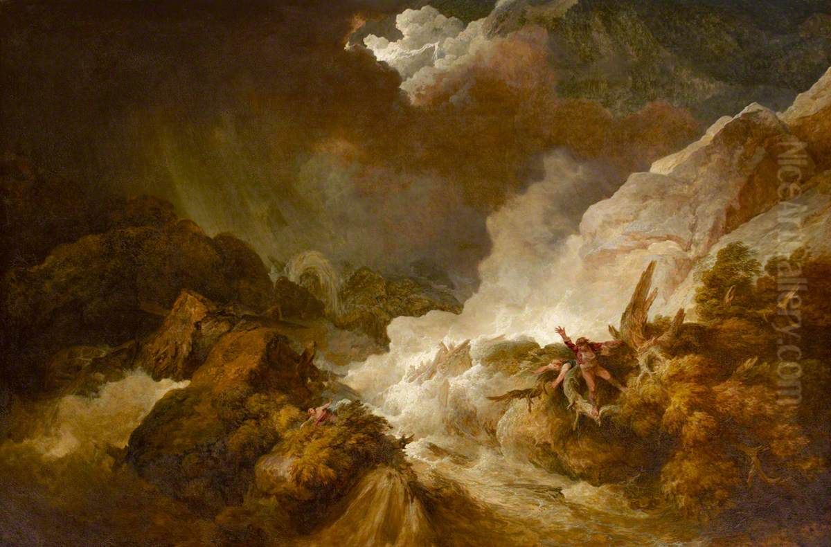 Storm and Avalanche near the Scheidegg in the Valley of Lauterbrunnen Oil Painting by Philip James de Loutherbourg