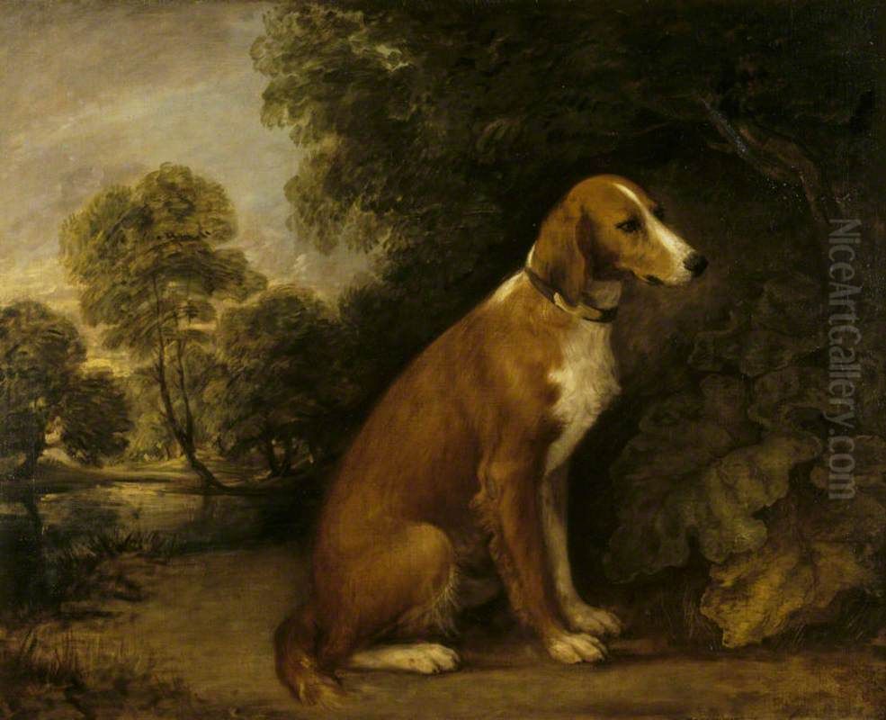 A Setter seated in a Landscape Oil Painting by Thomas Gainsborough