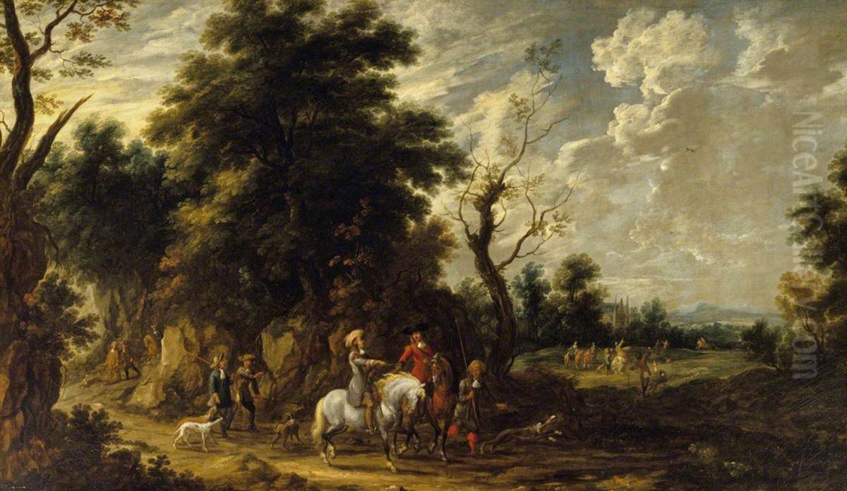 Landscape with a Hunting Party Oil Painting by Jacques d'Arthois