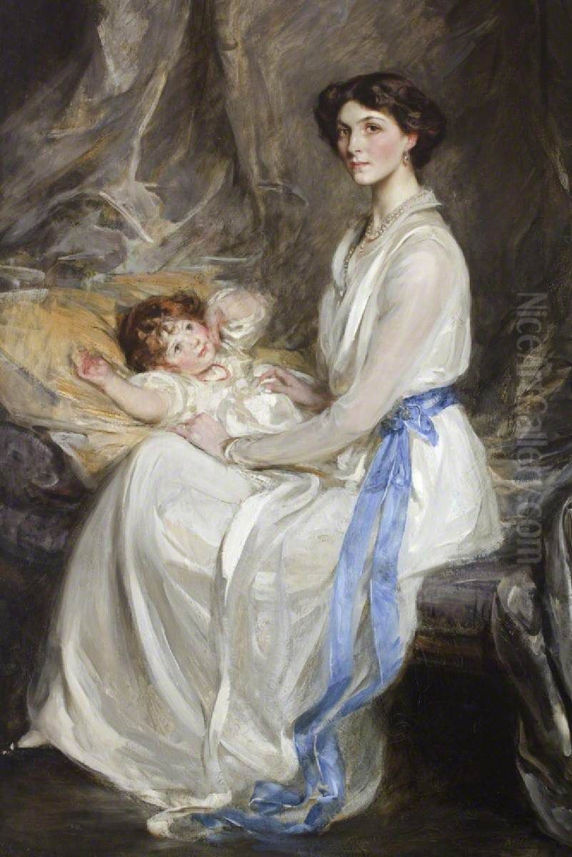 Lady Winifred Paget, Viscountess Ingestre (1881-1965) and her Infant Son, later 21st Earl of Shrewsbury (1914 - 1980) Oil Painting by James Jebusa Shannon