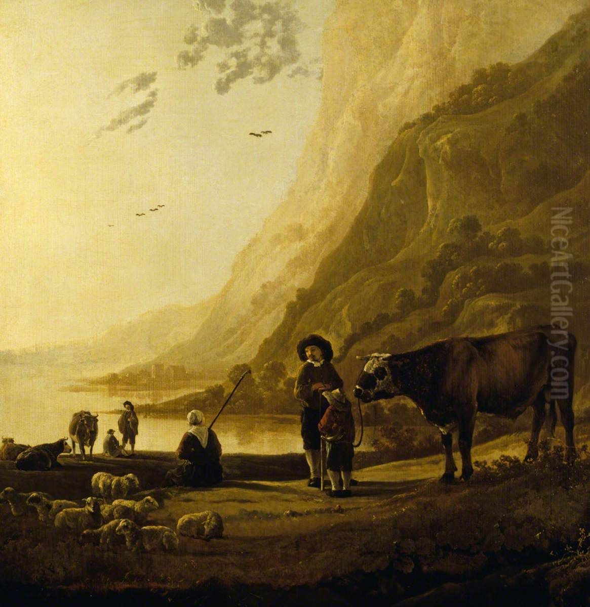 A Landscape with a Herdsman and Bull Oil Painting by Aelbert Cuyp
