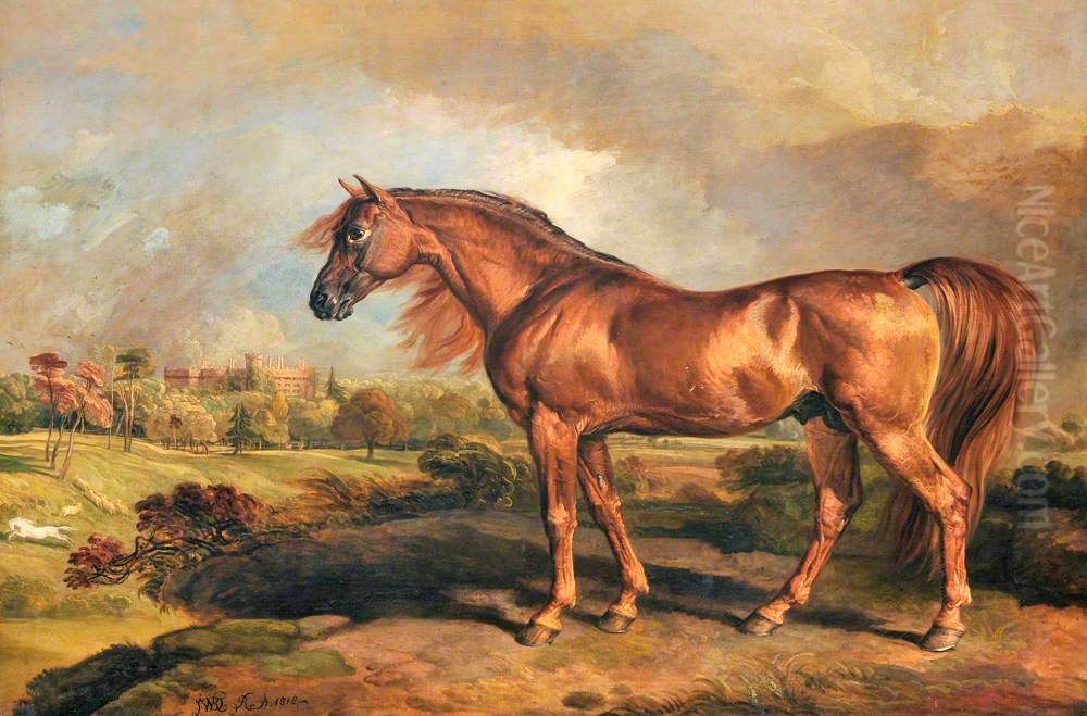 A Chestnut Stallion in the Grounds of Powis Castle Oil Painting by James Ward