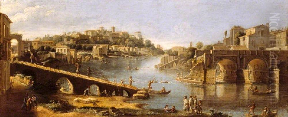 View of the Ponte Rotto, Rome Oil Painting by (circle of) Wittel, Gaspar van (Vanvitelli)