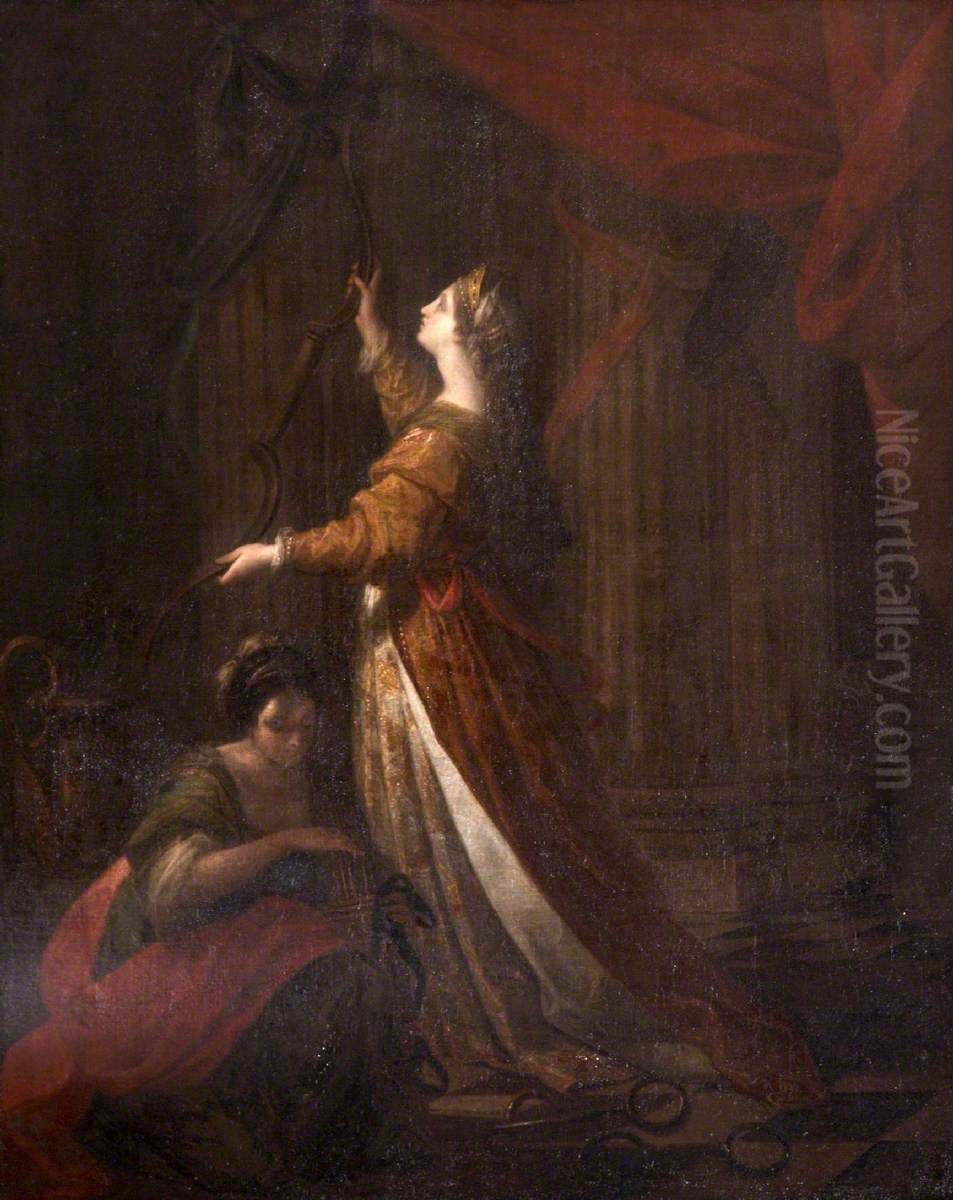 Penelope taking down the Bow of Ulysses Oil Painting by Angelica Kauffmann