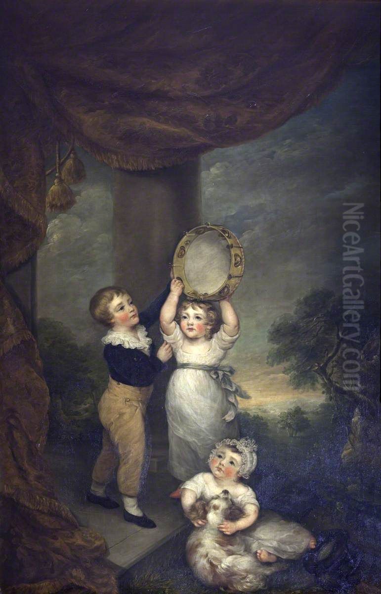Thomas William Anson (1795-1854), Later 1st Earl of Lichfield, Anne Margaret Anson (1796-1882), Later Countess of Rosebery, and George Anson (1797-1857), Later Major General and Commander in Chief of India, as Children Oil Painting by Anne Margaret Coke