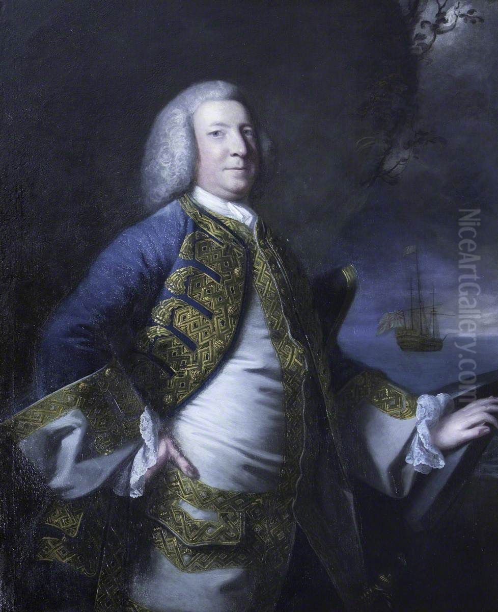 Admiral Sir George Anson, Baron Anson of Soberton (1697-1762) Oil Painting by Of Sir Joshua Reynolds