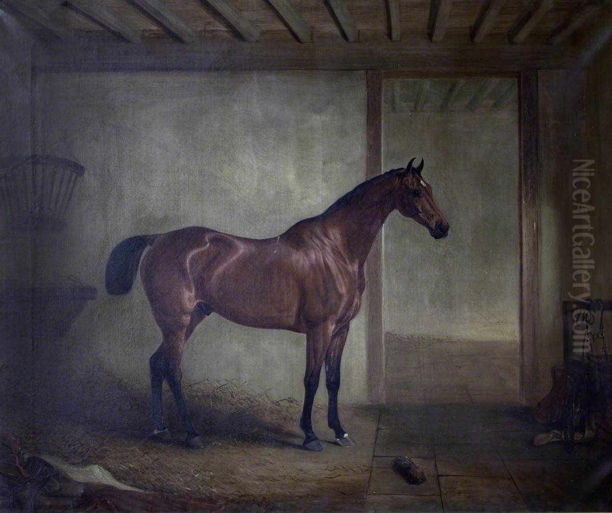 A Bay Hunter in Stable Oil Painting by John Ferneley