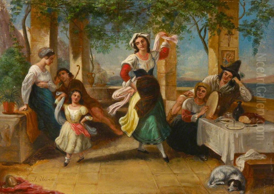 Neapolitans dancing the Tarantella Oil Painting by Thomas Uwins