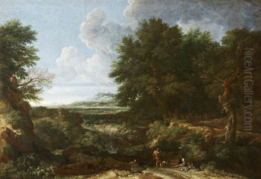 A Classical Landscape with Sportsmen Oil Painting by Gaspard Dughet