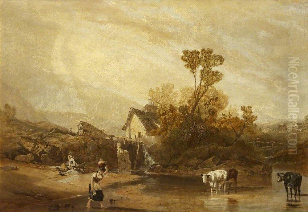 A Mill near Llangollen, North Wales Oil Painting by Augustus Wall Callcott