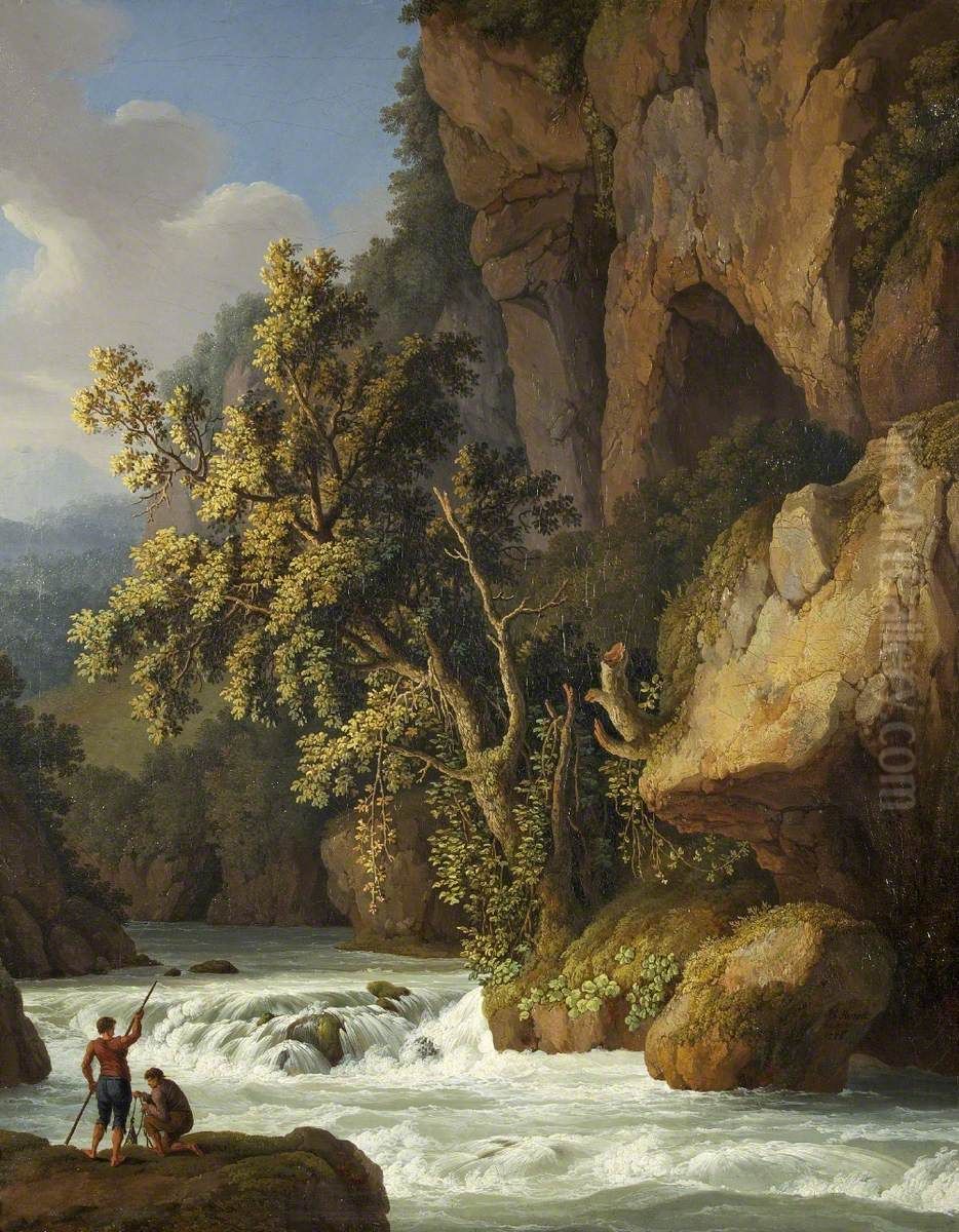 Rocky Landscape with Anglers Oil Painting by Jacob Philipp Hackert