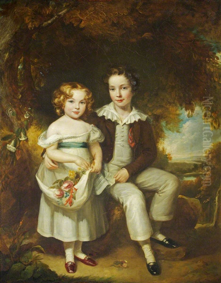 Sir Henry Ainslie Hoare, 5th Bt (1824-1894) and his Sister Georgiana Hoare (d.1905) as Children Oil Painting by Eden Upton Eddis