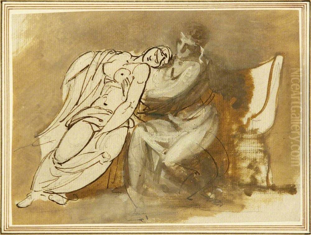 Sketch of Virgil reading the Aeneid to Augustus and the Fainting Octavia Oil Painting by Woodforde, Samuel