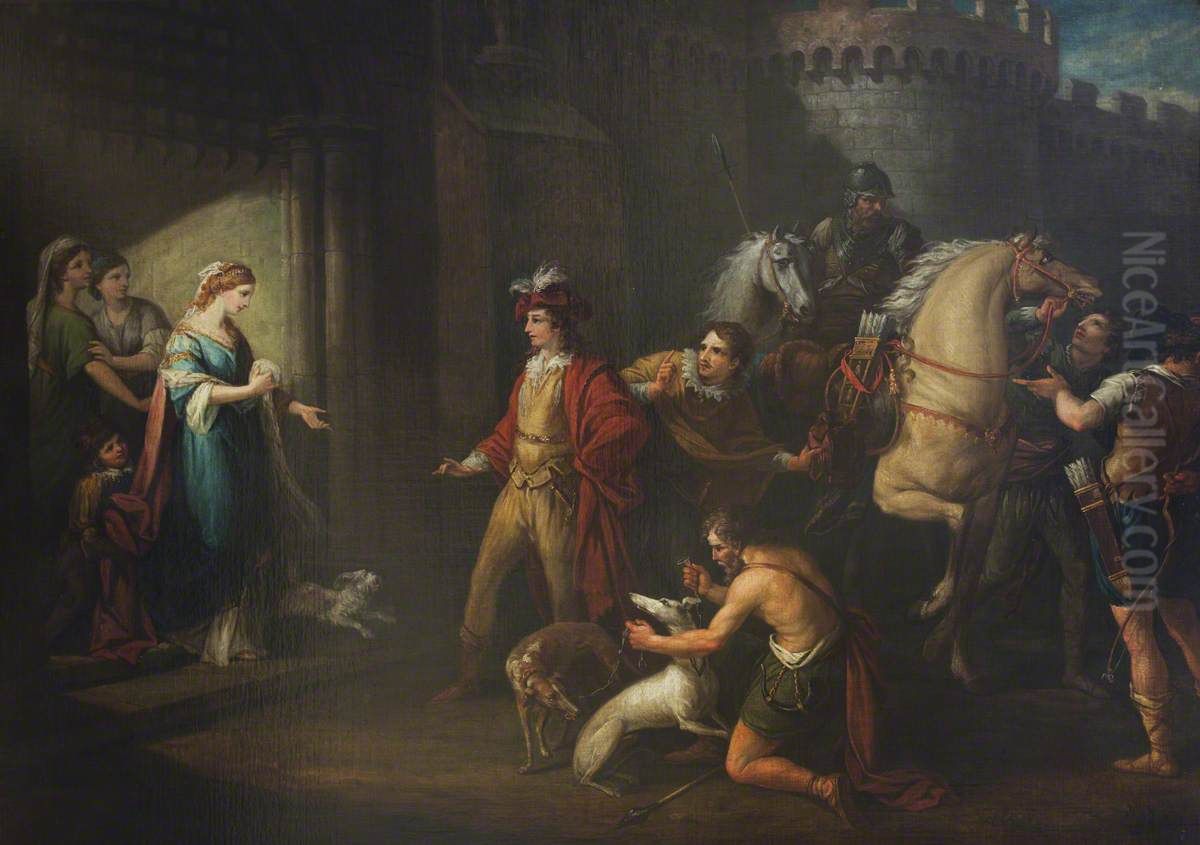 King Edgar's First Interview with Queen Elfrida (Aelfryth) Oil Painting by William Hamilton