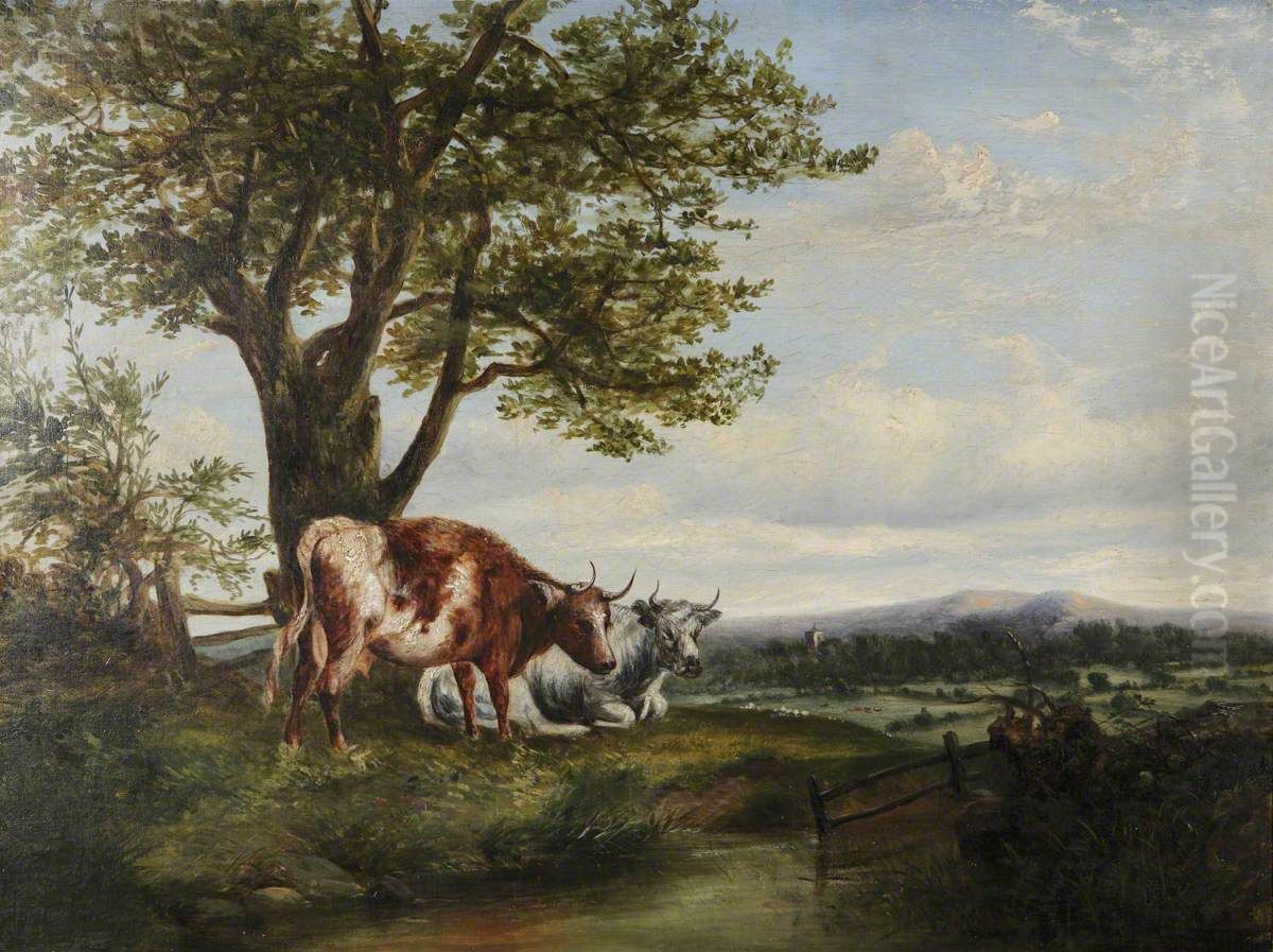 Highland Cattle by a Stream Oil Painting by Thomas Sidney Cooper
