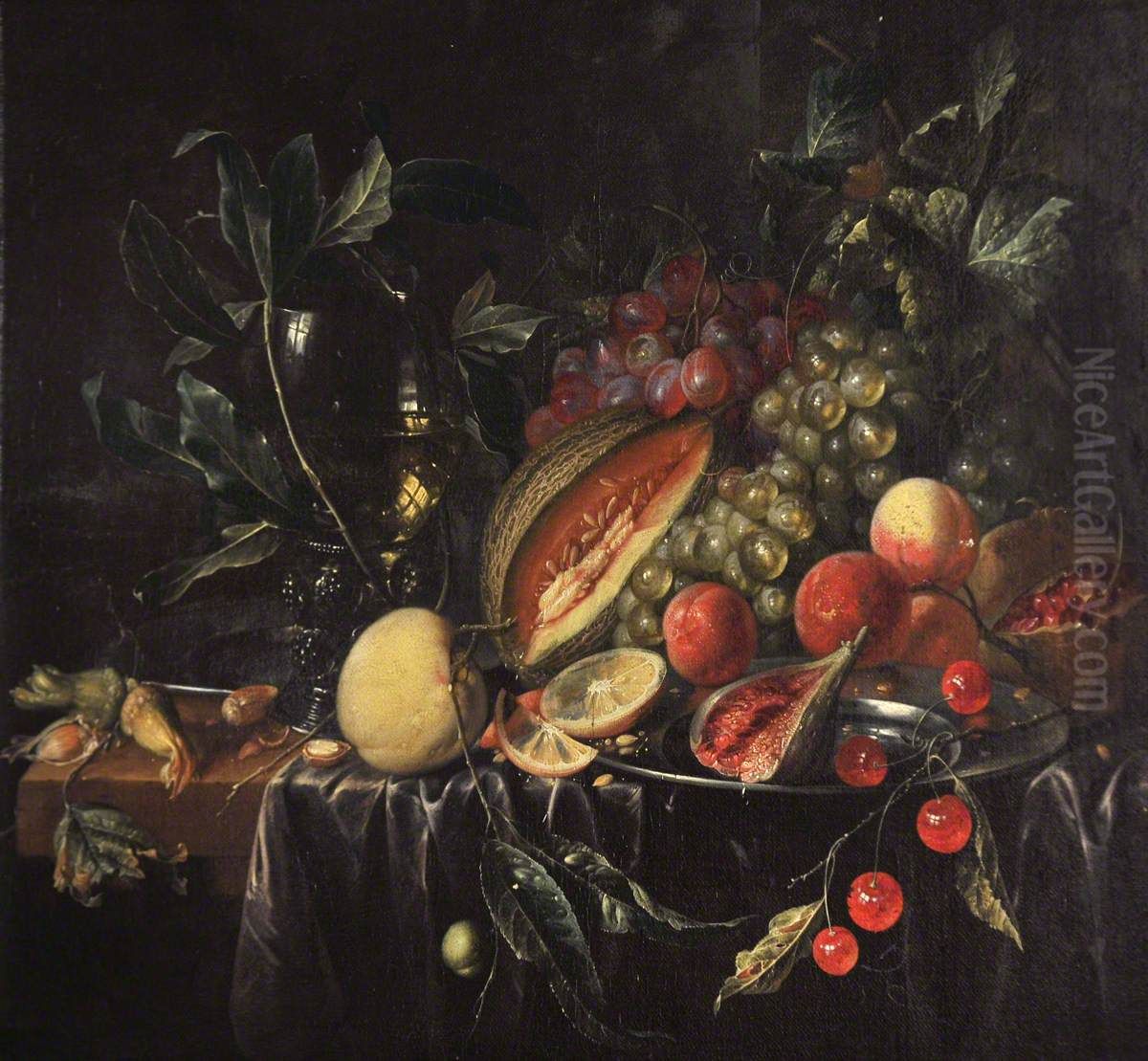 A Still Life with Pewter Plate and Fruits Oil Painting by Cornelis De Heem